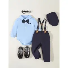 GENERICO - Traje Terno de Niño bebe - Pantalon+ Boddy+Corbata+Tirante+ Boina