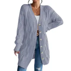 GENERICO - Chompa Mujer Hilo Botones Mlarga 359G-32 Color Gris