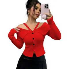 GENERICO - Sueter Mujer Hilo 3Botones 359G-26 Color Rojo