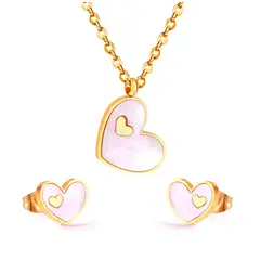 LA TIENDA 88 JOYAS Y ACCESORIOS - La Tienda 88 - Set Collar y Aretes Mujer Corazón Nacar - Amarillo