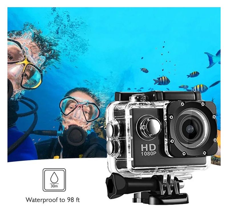 Cámara Acuática Deportiva 1080P Full HD + Waterproof 30m + Accesorios Navidad Genieka