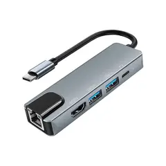NANOTRON TECHNOLOGIES - Adaptador Hub 5 en 1 Tipo C a RJ45, HDMI, 2*USB 3.0 y Tipo C
