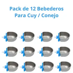GENERICO - Pack De 12 Bebederos Para Conejo/Cuy Tipo Tazón de Color Azul de Acero Inoxidable