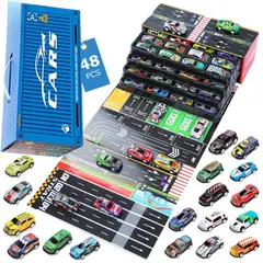 GENERICO - Set de 48 carritos con propulsión caja tablero azul