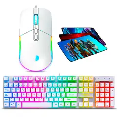 CYBERTEL - Kit Gamer Blanco RGB Teclado + Mouse 7200 DPI RGB + Pad