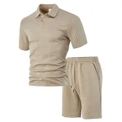 TIOZONEY - Pantalones cortos de manga corta para hombres - Beige