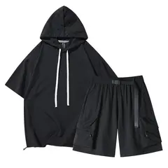 TIOZONEY - Pantalones cortos de manga corta para hombres - Negro