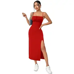 TIOZONEY - Vestido sin mangas con cuello halter -Rojo