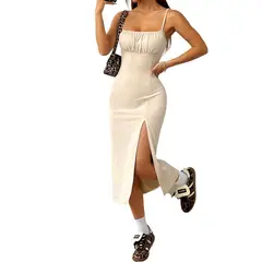 TIOZONEY - Vestido sin mangas con cuello halter - Blanco