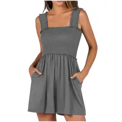 TIOZONEY - Vestido sin mangas con cuello halter - Gris