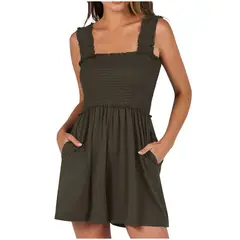 TIOZONEY - Vestido sin mangas con cuello halter - Gris