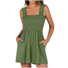 TIOZONEY - Vestido sin mangas con cuello halter - Verde
