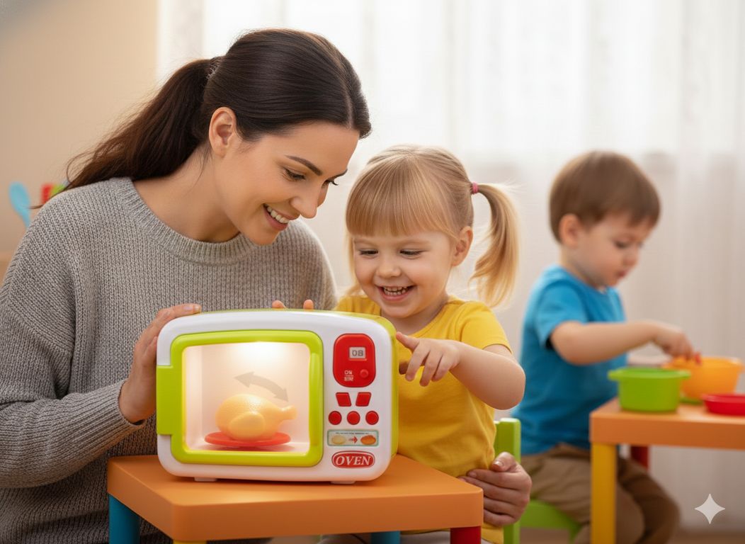 Juguete de Microondas con Plato Giratorio 360 grados y Luces Amarillo
