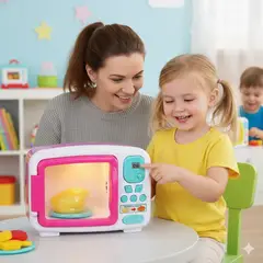 GENERICO - Juguete de Microondas con Plato Giratorio 360 grados y Luces Rosado