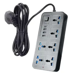 GENERICO - Enchufe Tomacorriente Múltiple Universal 6 Tomas + 3 Puertos USB + 1 Tipo C