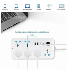 GENERICO - Enchufe Tomacorriente Múltiple Universal 6 Tomas + 3 Puertos USB + 1 Tipo C