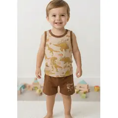 GENERICO - Conjunto Bebé Bividi Short Dino Marrón de Algodón Pima