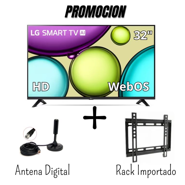 Televisor 32 Pulgadas Smart TV WebOS HDR10 32LR600BPSC + Antena Digital + Rack Importado (Combo)