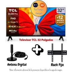 TCL - Televisor 32 Pulgadas QLED FHD Google TV HDR10+ 32S5K + Promoción + Antena Digital + Rack Fijo