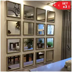 INSPIRA MARKET - Set de 3 Espejos Decorativos Espejo con Marco de Esferas