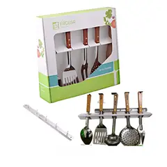 FACUSA - Set de Utensilios x 5 Acero Inox Mango/Madera + Colgador Marca