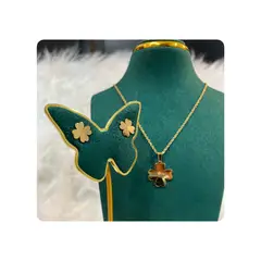 GENERICO - Pack Acero Collar con dije y Aretes - BSC Lucky Trebol