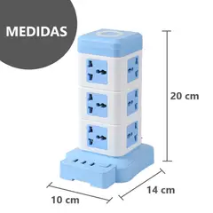 GENERICO - Torre Multifuncional 12 Conexiones extension con 3 Puertos USB