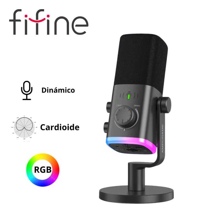 Micrófono Condensador AM9 Black con USB y XLR RGB para Streaming
