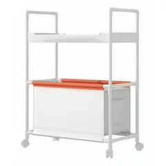 GENERICO - Carro Organizador con ruedas de 2 niveles con cesta - BLANCO