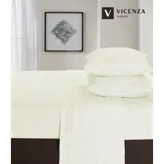 VENEZIA - Set de Sabanas Bordadas de 4 piezas con Bramante 100% CALIDAD