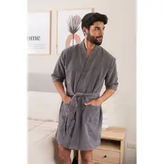 SOÑALIERE - Salida de Baño Hombre Microfibra - Plomo M