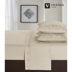 VENEZIA - Set de Sabanas Bordadas de 4 piezas con Bramante 100% CALIDAD
