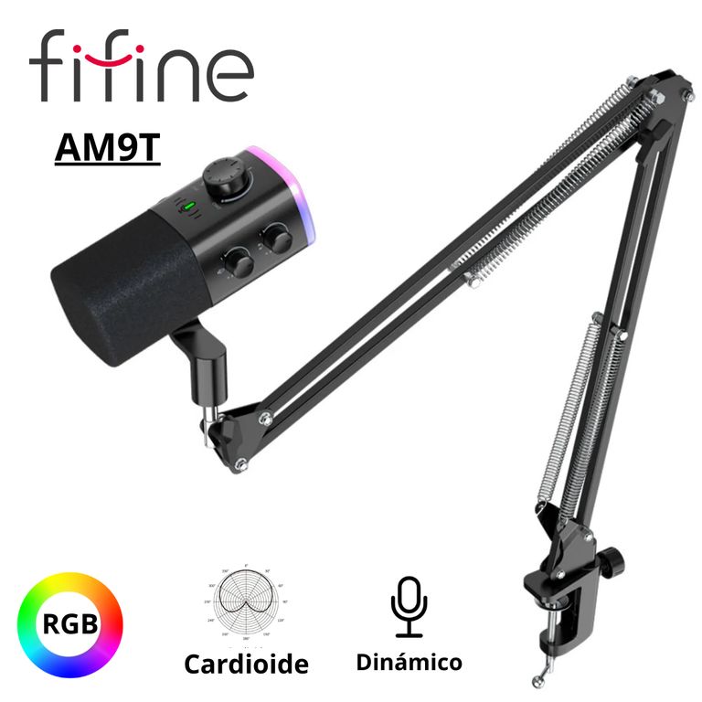 Micrófono AM9T Black con Brazo Articulado USBXLR para Gaming y Podcast