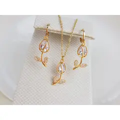 GENERICO - JUEGO DE COLLAR Y ARETES TULIPAN CRISTALINO