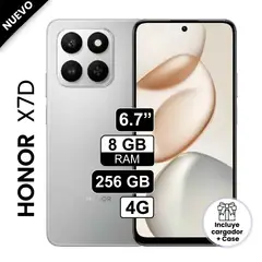 HONOR - Celular X7D 6 Pulg 256GB 8GB ram cámara principal 108MP + 5MP + 2MP 8MP Gris