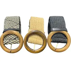 GENERICO - Cinturón / correa elástico de paja para verano