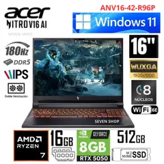 ACER - Laptop Nitro V16 AI ANV16-42-R96P AMD Ryzen 7 260 16GB RAM 512GB SSD RTX 5050-8GB 16" WUXGA