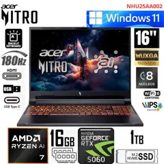 ACER - Laptop Nitro V16 Copilot+PC AMD Ryzen 7-350 16GB RAM 1TB SSD 16 WUXGA RTX5060-8GB WIN11
