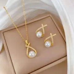 GENERICO - Collar y aretes perla en infinito