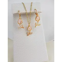 GENERICO - JUEGO DE COLLAR Y ARETES TULIPAN ROSADO BEBÈ