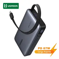 UGREEN - Power Bank 20000 mAh 67W - Cargador Portátil para Laptops y Celular con Cable USB-C Integrado Pantalla LED