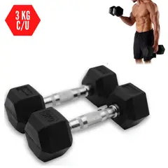 XTREME SPORT - Mancuernas Hexagonales 3kg Pesas de Goma x2