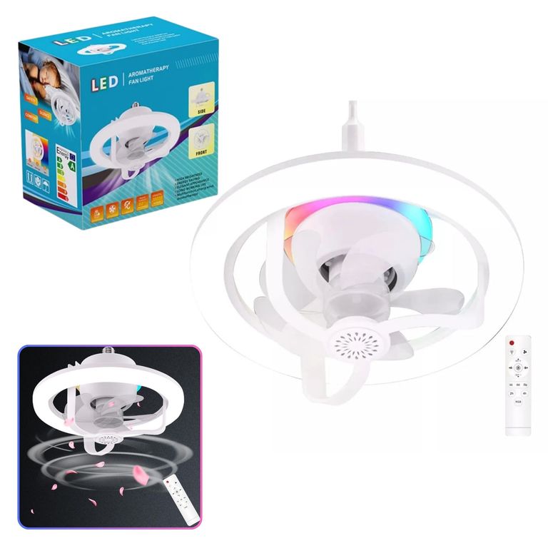 Ventilador de Techo con Lámpara LED 60W - Rotación 360° Control Remoto Aromaterapia