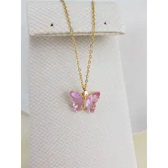 GENERICO - COLLAR MARIPOSA STRASS ROSA CRISTALINO