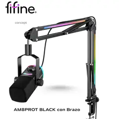 FIFINE - Micrófono AM8PROT BLACK con Brazo