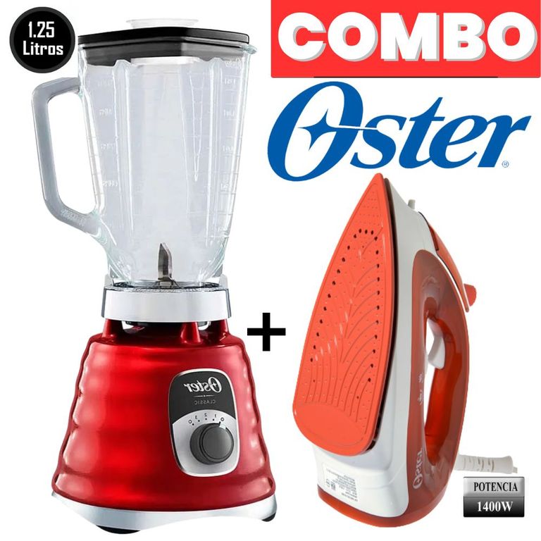 COMBO LICUADORA 1.25LT 3 VELOCIDADES + PLANCHA 1400W COLOR ROJO MOD BLST4126