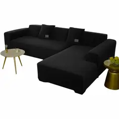 SALA FABULOSA - Funda de mueble modular SOFÁ CAMA 2 piezas Terciopelo liso con 2 fundas de cojines - Negro