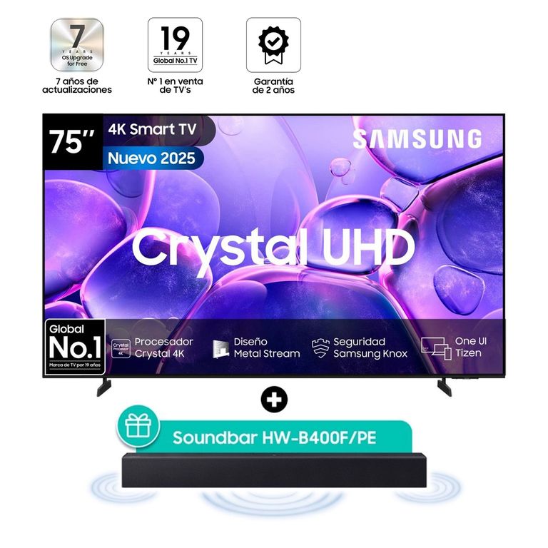 Televisor 75 Pulg. Crystal U8000F Smart Tizen TV UHD 4K UN75U8000FGXPE l Sound Bar B400F