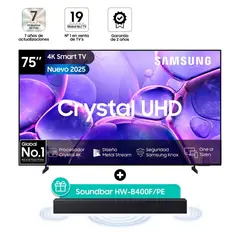SAMSUNG - Televisor 75 Pulg. Crystal U8000F Smart Tizen TV UHD 4K UN75U8000FGXPE l Sound Bar B400F