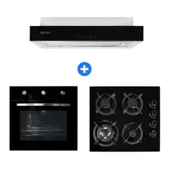 AGHASO - COMBO: ENCIMERA 4 HORNILLA GLP + CAMPANA EXTRAIBLE PREMIUM 60 CM + HORNO 4 FUNCIONES GLP
